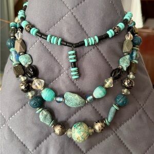 Turquoise and Black Beaded Necklaces (Bundle of 2)